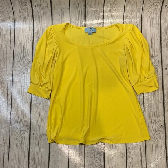 CeCe Yellow Puff Sleeve Blouse size small - Picture 1 of 5